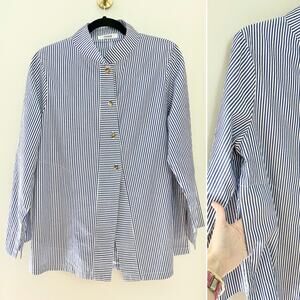 VITAMIN Classic Minimalist Luxury Stripe Button Down Pocket Shirt L/XL MSRP $350